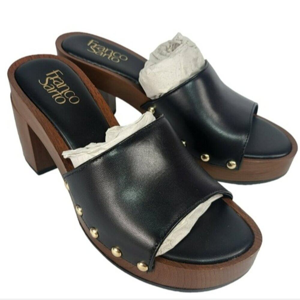 Franco Sarto Capri-Clog Slide Sandals Black Leather 6 - Picture 6 of 8